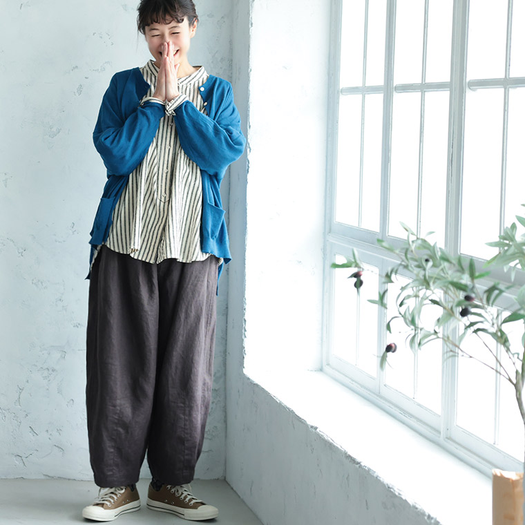 ぽわんと9分丈リネン100％ワイドパンツ